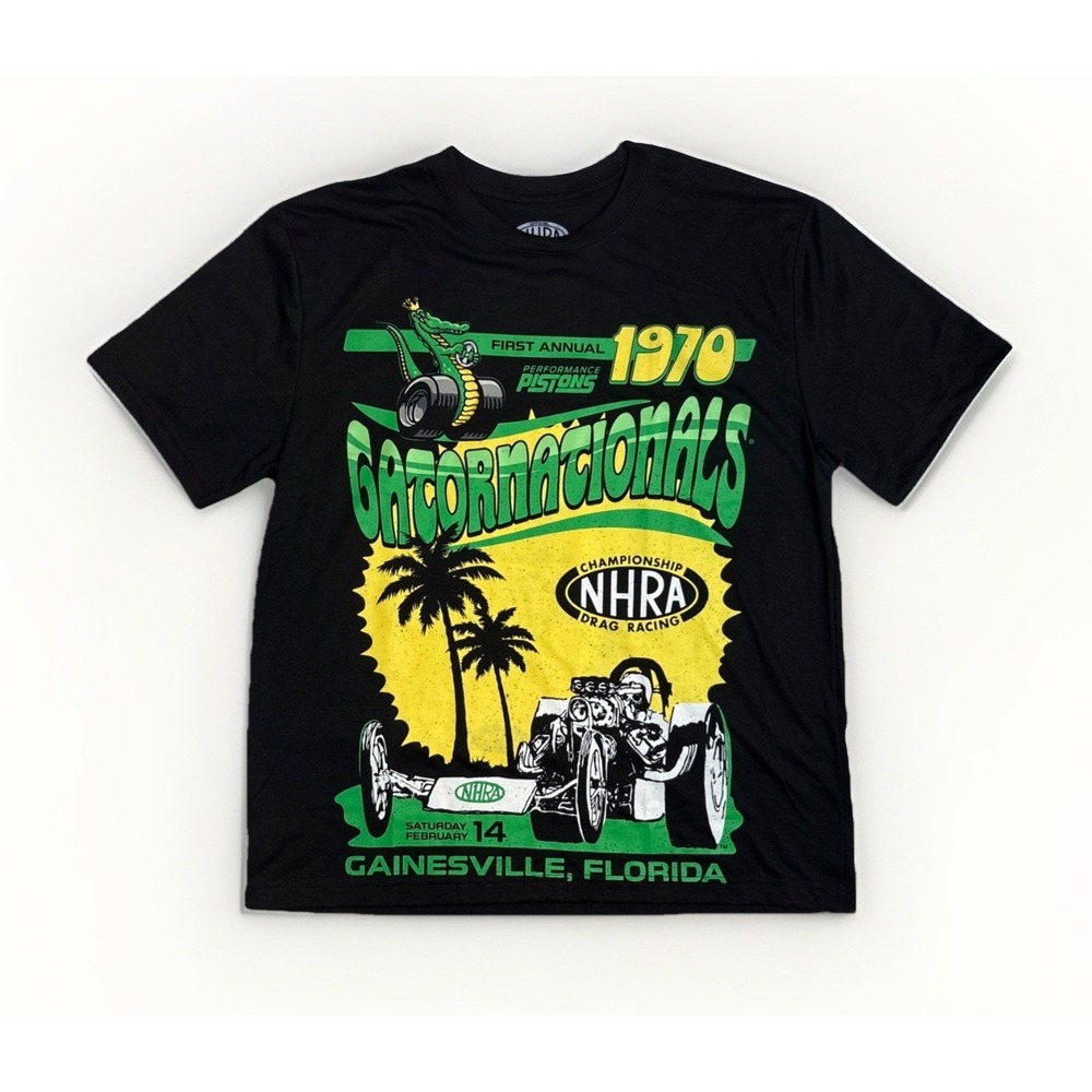 NHRA Gatornationals Graphic Print T-shirt Black Short Sleeve Mens Size Medium